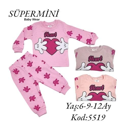 Süpermini 5519 Kız Bebe Kalp El Baskılı Takım 6-12 Ay