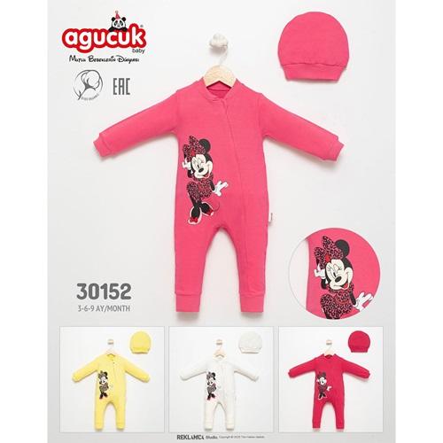 Agucuk Baby 30152 Bebe Penye Minniee Mouse Nakışlı Patiksiz Tulum 3-12 Ay