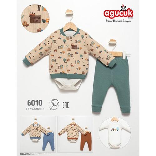 Agucuk Baby 6010 Erkek Bebe Araba Baskılı Baskılı 3 lu Takım 3-9 Ay