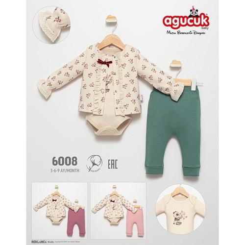 Agucuk Baby 6008 Kız Bebe Sevimli Panda Baskılı Baskılı 3 LüTakım 3-9 Ay
