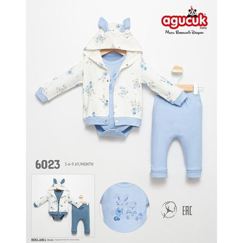 Agucuk Baby 6023 Erkek Bebe Sevimli Hayvanlar Baskılı 3 Lü Takım 3-9 Ay