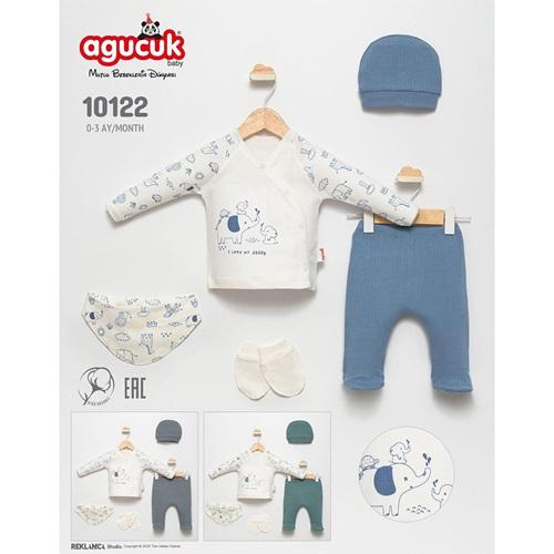 Agucuk Baby 10122 Erkek Bebe Penye Sevimli Fil Baskılı 5 LiTakım 0-3 Ay