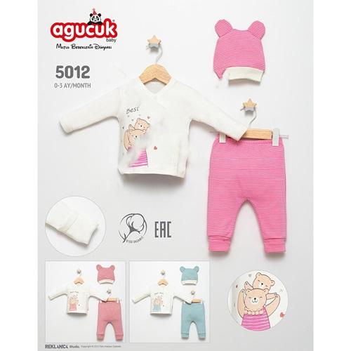 Agucuk Baby 5012 Kız Bebe Penye Anne Yavru Ayıcık & Baskılı Takım 0-3 Ay