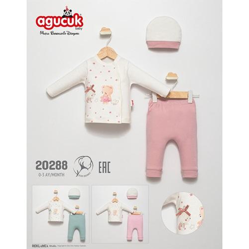 Agucuk Baby 20288 Kız Bebe Penye Sevimli Tavşan Ve Ayıcık Baskılı Takım 0-3 Ay