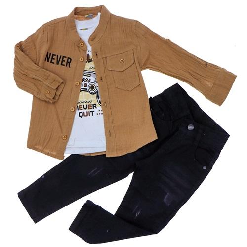 Mıncırık Kids 2131 Erkek Çocuk Never Baskılı Müslin Gömlek 3 Lü Takım 5-8 Yaş