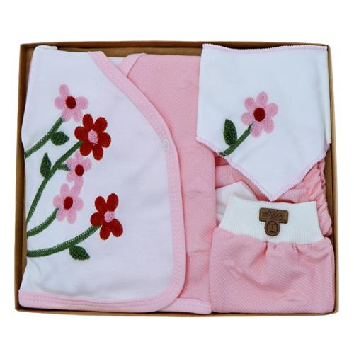 ConCon 5067 Bebe Organik Lüx Çiçek Nakışlı 5 Parça Zıbın Set 0-3 Ay