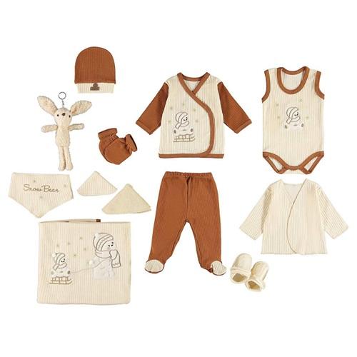 ConCon 1655 Bebe Organik Lüx Kızaklı Sevimli Ayıcık Nakışlı 10 Parça Zıbın Set 0-3 Ay