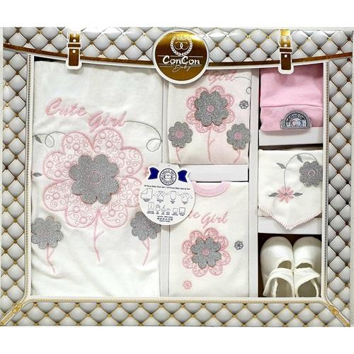 ConCon 710 Bebe Simli Papatya Nakışlı 10 Parça Zıbın Set 0-3 Ay