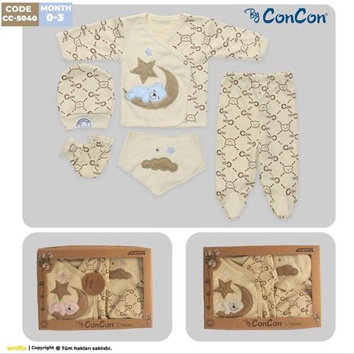 ConCon 8050 Bebe Uyuyan Sevimli Ayıcık Nakışlı 8 Parça Zıbın Set 0-3 Ay