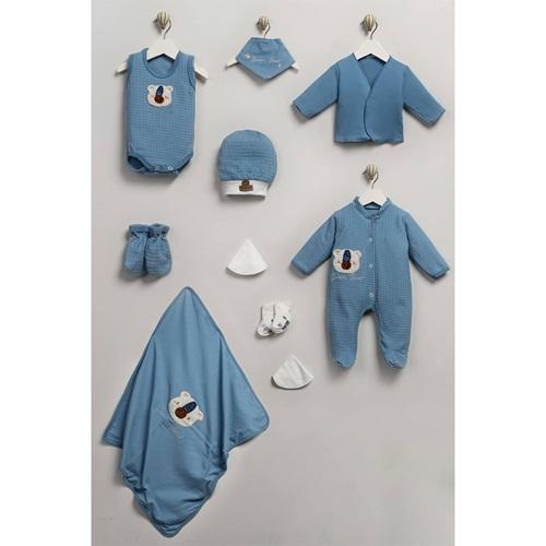 ConCon 5066 Bebe Organik Lüx Süzine Sevimli Ayıcık Nakışlı 5 Parça Zıbın Set 0-3 Ay