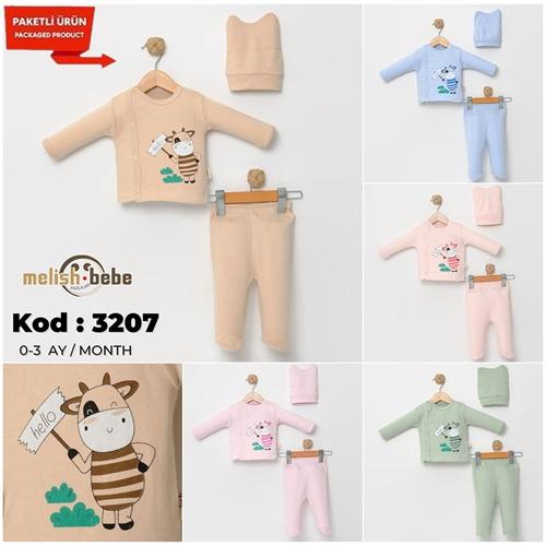 Melish Bebe 3207 Bebe PenyeSevimli İnek Baskılı Zıbın Takım 0-3 Ay