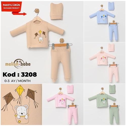 Melish Bebe 3208 Bebe Penye Uçartma Baskılı Zıbın Takım 0-3 Ay