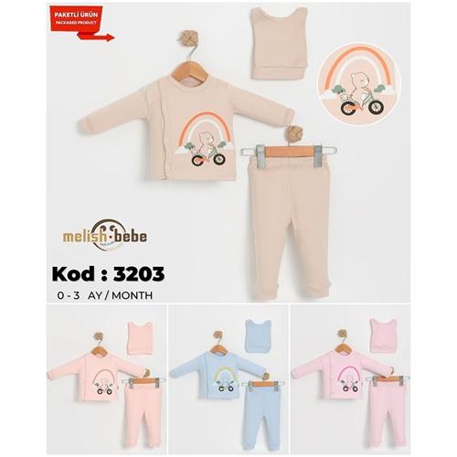 Melish Bebe 3203 Bebe Penye Bisiklet Baskılı Zıbın Takım 0-3 Ay