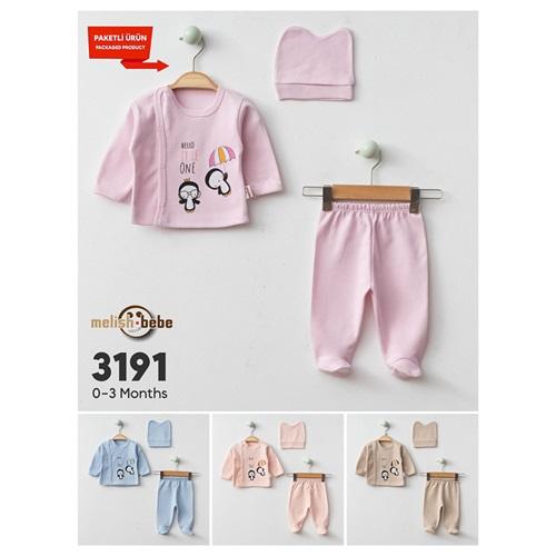 Melish Bebe 3191 Bebe Penye Penguen Baskılı Zıbın Takım 0-3 Ay