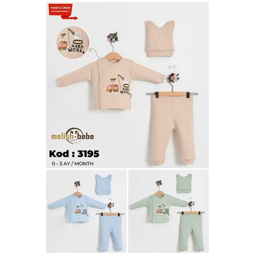 Melish Bebe 3195 Bebe Penye Kamyon Baskılı Zıbın Takım 0-3 Ay
