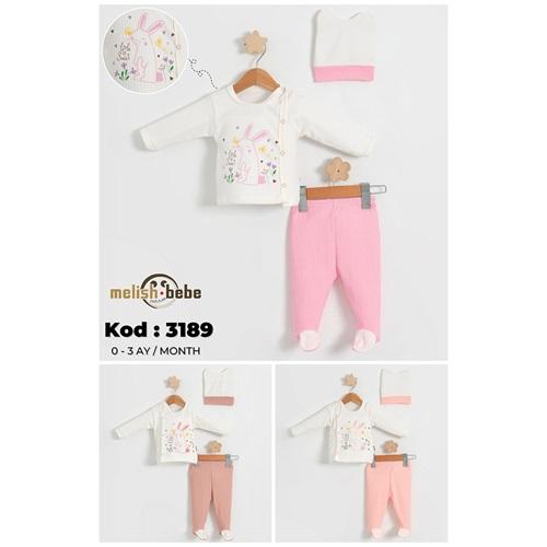 Melish Bebe 3189 Bebe Raporlu Tavşan Baskılı Tulum 3-6 Ay