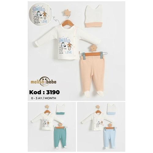 Melish Bebe 3190 Bebe Penye Bisikletli Sevimli Hayvanlar Baskılı Tulum 3-6 Ay