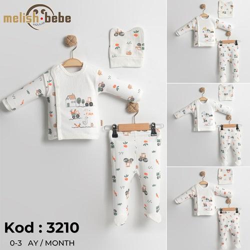 Melish Bebe 3210 Bebe Penye Raporlu Çiftlik Baskılı Tulum 0-3 Ay