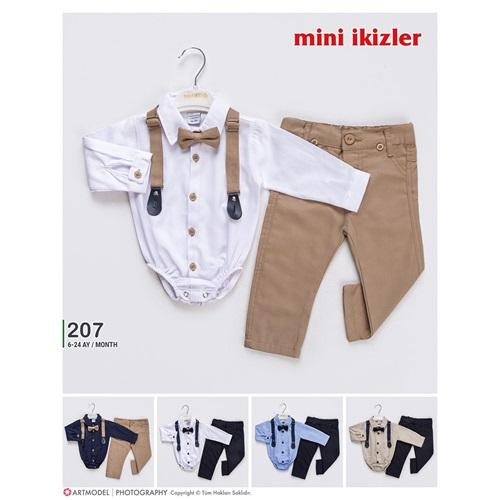 Mini İkizler 207 Erkek Bebe Düz Uzun Kol Çıtçıtlı 2 Li Takım 16-24 Ay