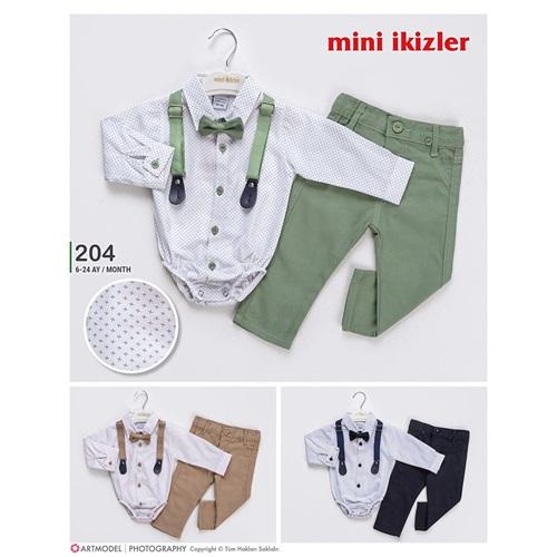 Mini İkizler 201 Erkek Bebe Desenli Uzun Kol Çıtçıtlı 2 Li Takım 6-24 Ay