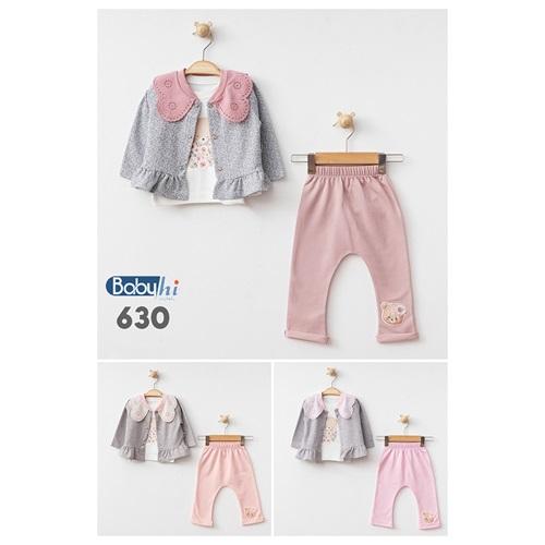 Baby Hi 630 Kız Bebe Penye Güpür Yakalı 3 Li Takım 6-9-12 Ay