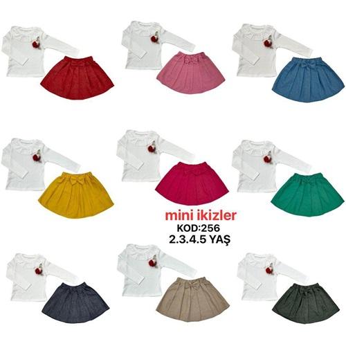 Mini İkizler 256 Kız Çocuk Fiyonklu Etekli Takım 2-5 Yaş