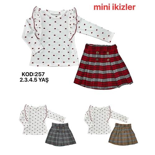 Mini İkizler 257 Kız Çocuk Ekoseli İskoç Etekli Takım 2-5 Yaş