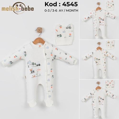 Melish Bebe 4545 Bebe Penye Raporlu Çiftlik Baskılı Tulum 0-3 Ay