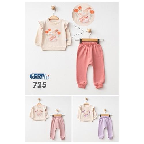 Baby Hi 725 Kız Bebe Penye Gülü Tavşanlar Baskılı 2Li Takım 6-9-12 Ay