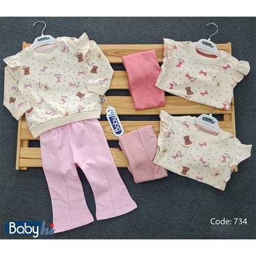 Baby Hi 734 Kız Bebe Penye Fiyonlu Ayıcık 2li Takım 6.9.12 Ay