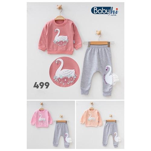 Baby Hi 499 Kız Bebe Süzüne Çiçekli Kuğu Kaneviçeli Nakışlı 2Li Takım 6-9-12 Ay