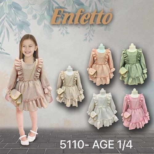 Neo Style 5110 Kız Çocuk Etek Ucu Parçalı Çantalı Elbise 1-4 Yaş