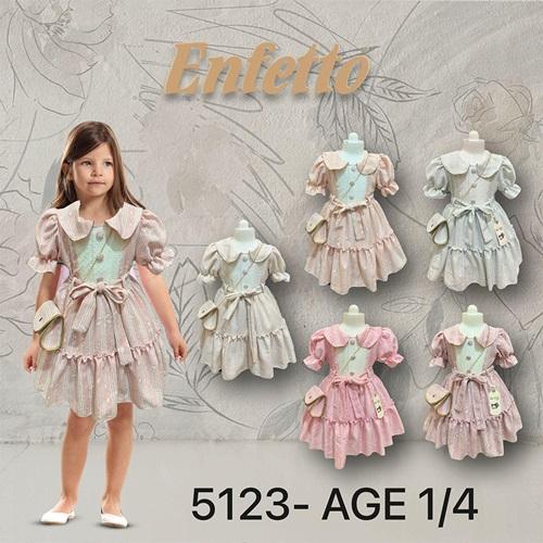 Neo Style 5123 Kız Çocuk Desenli Çantalı Elbise 1-4 Yaş