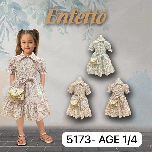 Neo Style 5173 Kız Çocuk Şifon Çıtır Çiçek Desenli Çantalı Elbise 1-4 Yaş