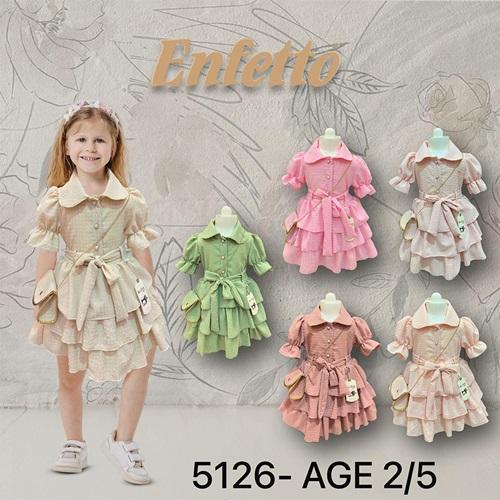 Neo Style 5126 Kız Çocuk Etek Katkatlı Çantalı Elbise 1-4 Yaş