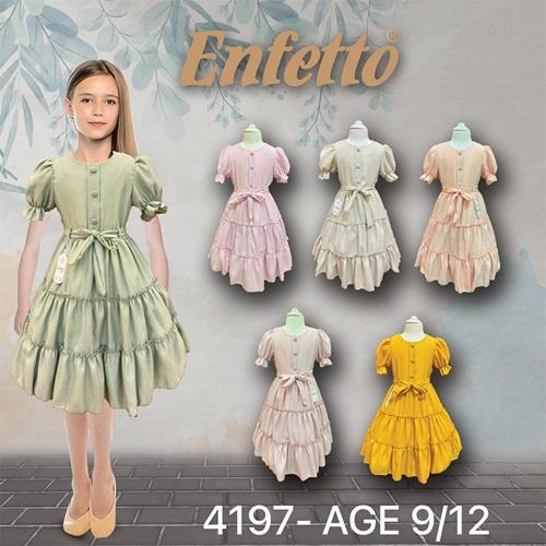 Enfetto 4197 Kız Çocuk Etek Ucu Parçalı Kuşaklı Elbise 9-12 Yaş