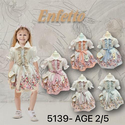 Neo Style 5139 Kız Çocuk Etek Ucu Çiçek Desenli Çantalı Elbise 1-4 Yaş