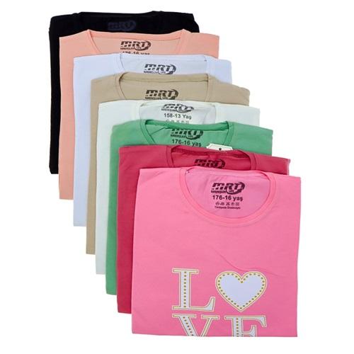 Kardeşler Kız Çocuk Penye Simli Love Baskılı Sıfır Yaka Tişört 13-16 Yaş
