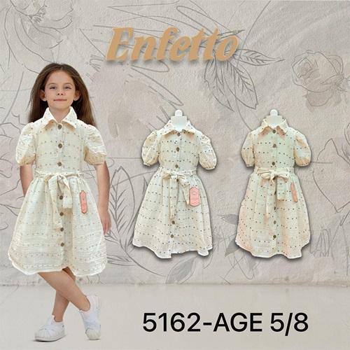 Lotus 5162 Kız Çocuk Boydan Düğmeli Kuşakllı Elbise 5-8 Yaş