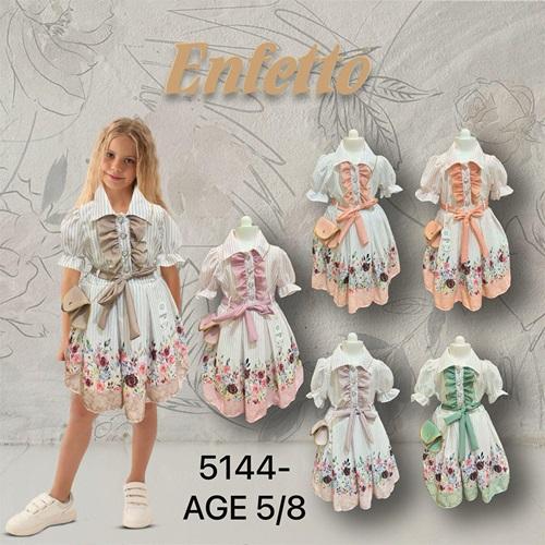 Enfetto 5144 Kız Çocuk Etek Ucu Desenli Çantalı Elbise 5-8 Yaş