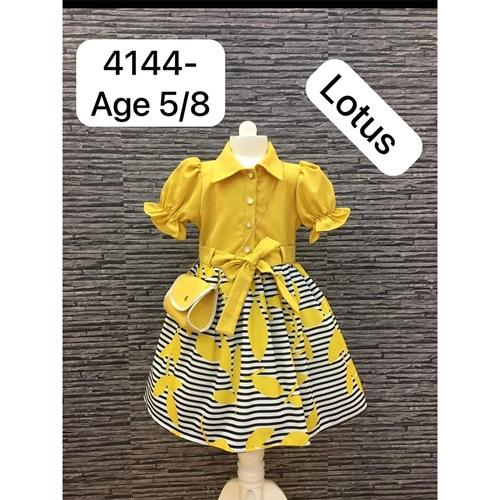 Lotus 4144 Kız Çocuk Etek Ucu Desenli Elbise 5-8 Yaş