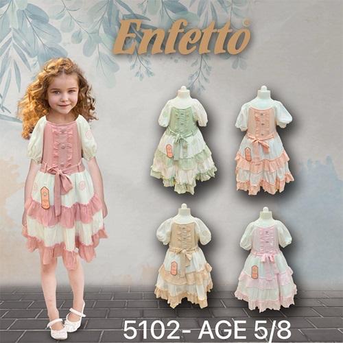 Lotus 5102 Kız Çocuk Düğmeli Etek Ucu Parçalı Elbise 5-8 Yaş