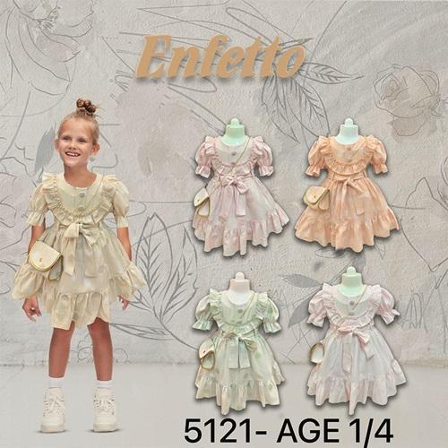 Neo Style 5121 Kız Çocuk Desenli Etek Ucu Parçalı Çantalı Elbise 1-4 Yaş