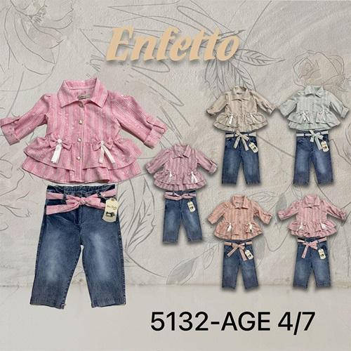 Neo Style 5132 Kız Çocuk Gömlekli Kot Pantolon 2 Li Takım 4-7 Yaş