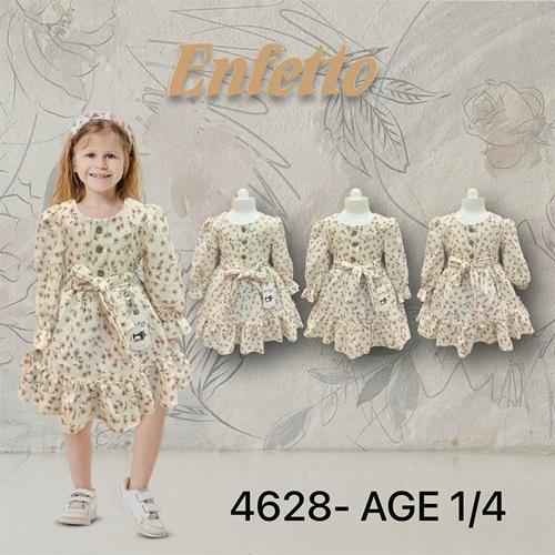 Neo Style 4628 Kız Çocuk Çiçek Desenli Elbise 1-4 Yaş