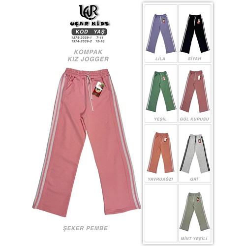 Uçar 2039-2 Kız Çocuk Kompak Yan Cep Yanları Şeritli Düz Paça Eşofman Alt 11-16 Yaş