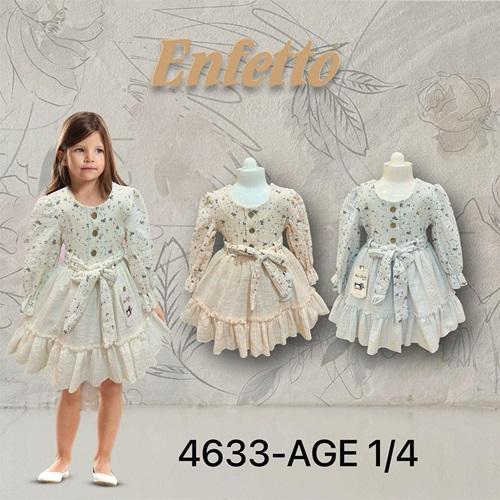 Neo Style 4633 Kız Çocuk Desenli Kuşaklı Elbise 1-4 Yaş