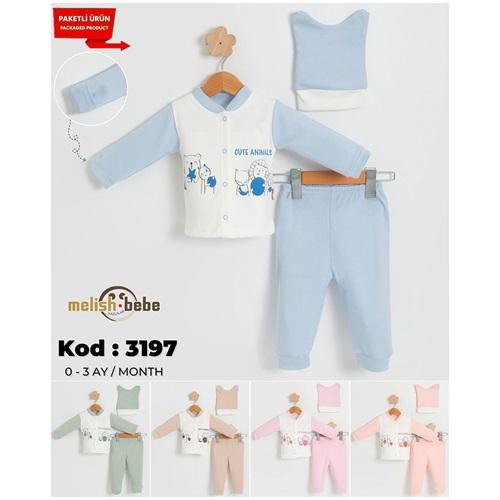 Melish Bebe 3197 Bebe Penye Cute Anımal Baskılı Tulum 0-3 Ay