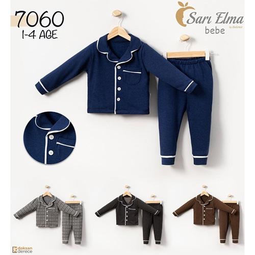 Sarı Elma 7060 Erkek Çocuk Penye Boydan Düğmeli Pijama Takım 1-4 Yaş