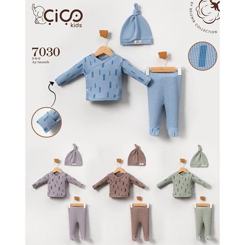 Çiço Kids 7030 Erkek Bebe Waffle Baskılı 3 Lü Takım 3-9 Ay